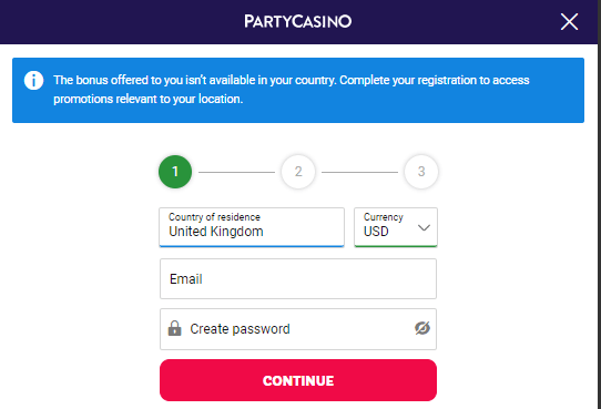 Регистрация в Partycasino